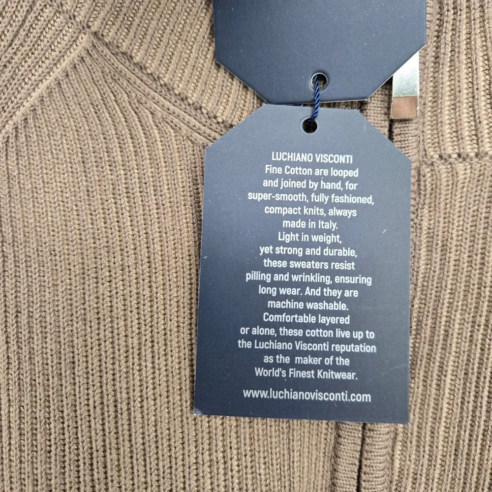 NWT Luchiano Visconti Mens S Taupe Brown Knit Sweater 1/4 Zip Quiet Luxury